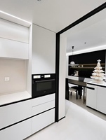 Meuble de cuisine modulaire en verre stratifié blanc pur, plan de travail blanc, garde-manger personnalisé, îlot de cuisine, bureau de salle à manger, robinet, pour toute la maison