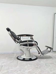Sillón de Barbería de Cuero Sintético Negro Resistente, con Reposacabezas y Reposapiés Ajustables, Diseño Reclinable, Costuras en Diamante, para Salón - Product Image 4