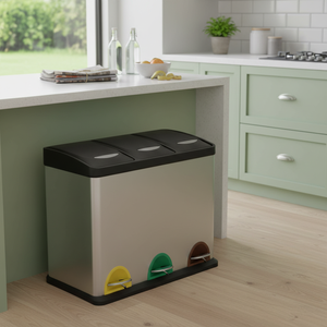 Cestino per rifiuti ecologico da 24 litri con 3 scomparti, cromato, in acciaio inossidabile 46 x 26,5 x 39,5 cm. - Product Image 3