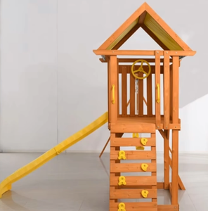 Family-Friendly <b>Wooden</b> <b>Swing</b> <b>Set</b> with Playhouse, Yellow Slide & Climbing rocks garden backyard playset - Product Image 2
