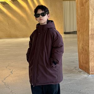 Vêtement pour enfants, veste à fermeture éclair imprimée unie, 90% duvet de canard blanc, hiver 2025, manteau à capuche pour garçons, coupe classique - Product Image 2