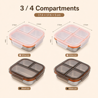 Aohea Maßgefertigte Täglich Gebrauchte Edelstahl Bento Lunchbox für Kinder Thermos 3-Fächer Auslaufsichere Lunchbox mit Plastikdeckel