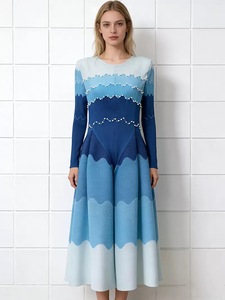 Miyake Pleated Bounce <strong>Dress</strong> Elegant Gradient Midi <strong>Dresses</strong> <strong>Women</strong> Long Sleeve Beaded A-Line Party <strong>Church</strong> <strong>Dress</strong> Plus Size - Product Image 4