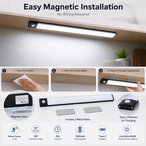 50cm Motion Sensor Cabinet <b>Light</b> type-c Rechargeable LED magnetic Under Cabinet Lamp 3 Color Temperatures Stepless Dimming - Product Image 5