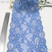 Vente en gros de dentelle élastique bleue douce de 18 cm, dentelle extensible en nylon et élasthanne pour lingerie féminine, sous-vêtements, usine