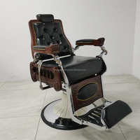 Chaise de barbier en cuir PU marron de style vintage avec accoudoir en bois pompe hydraulique robuste pour salon de coiffure
