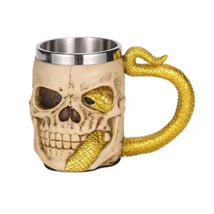 Serpiente dorada, taza de caballero grande de acero inoxidable, decoración gótica nórdica, regalo de Festival Vikingo, decoración pirata GOT