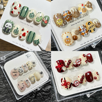 Nouveautés 2026 : Faux ongles à presser courts et ronds faits main, en gel acrylique, avec fleurs 3D et motifs diamant, pour manucure estivale, cadeaux pour filles