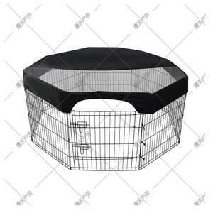 Octagonal Pet Cage Top Cover Black <b>Steel</b> Wire Frame Sun Protection For Dog Outdoor Use - Product Image 2