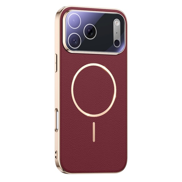 High Quality Electroplating Leather Magnetic Phone Case for iPhone 17 15 16 Pro Max 17 Air With Glass Lens Film Shockproof Cover