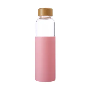 कस्टम 500ml पर्यावरण जीवन अनुकूल पीने बांस ढक्कन के साथ Borosilicate ग्लास पानी की बोतल