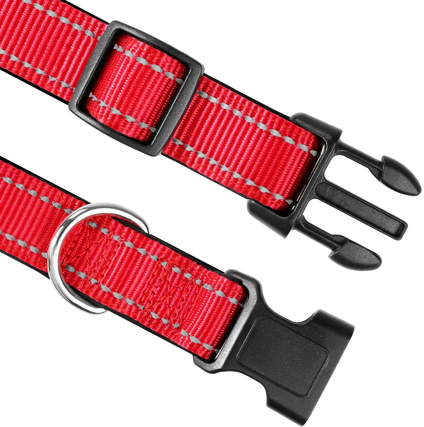 Hot sale red webbing strap dog collar with recflective line