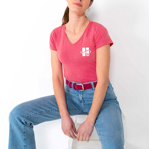 Camisetas de Mujer al por Mayor de Fábrica, de Alta Calidad, Diseño Personalizado, Cómodas, de Algodón y Elastano, Ajustadas, con Cuello en V, Colores Brillantes, para Primavera - Product Image 2