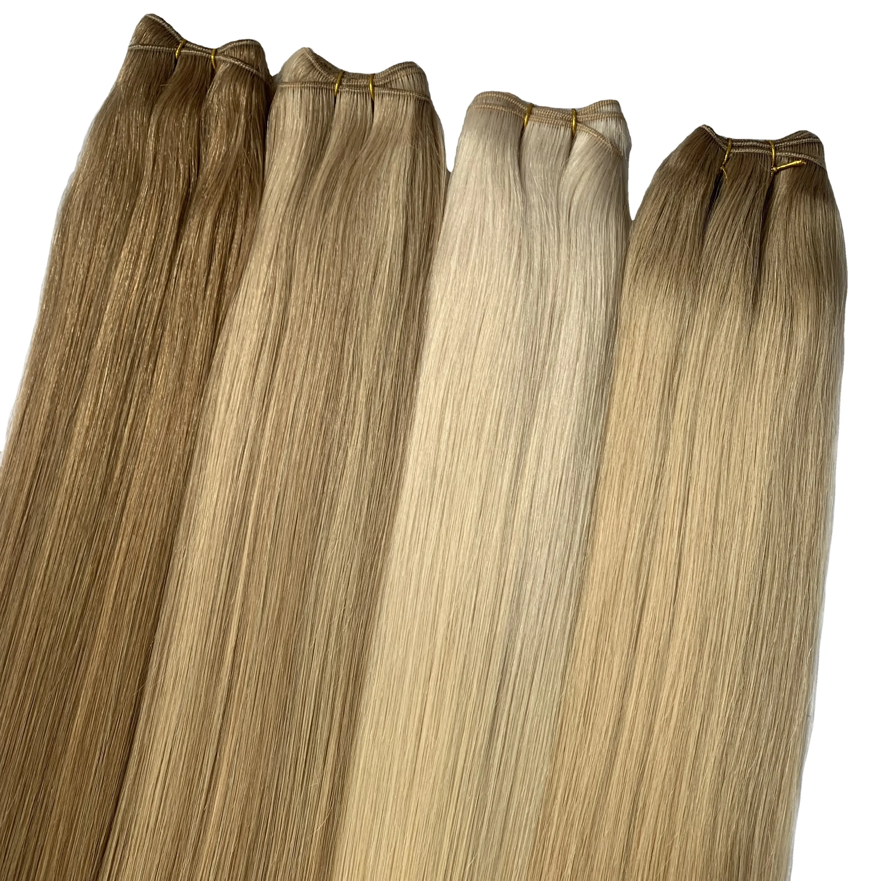 Grosir Natural 100% Remy Rambut Manusia Mesin Lurus Dibuat Pakan Ekstensi Rambut Ganda Ditarik Rambut Tenun untuk Wanita Kecantikan