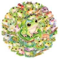 50 autocollants transparents de grenouilles forestières en aquarelle, autocollants mignons de dessins animés d'animaux