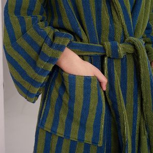 Venta caliente <span class=keywords><strong>de</strong></span> lujo <span class=keywords><strong>de</strong></span> algodón puro Color tejido rayas felpa esponjosa pareja Albornoz largo Albornoz - Product Image 6