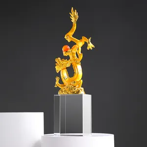 2024新设计金色中国龙水晶玻璃奖杯办公室装饰