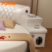 Nouveau design de meuble multifonctionnel intelligent Lit rond en cuir King size Lit rond en cuir moderne
