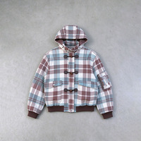 Veste à capuche vintage à carreaux pour homme et femme, avec fermeture à boutonnière, en fourrure, de haute qualité, pour l'hiver, par un fabricant de vêtements