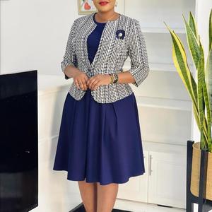 Damen Mode Formelles Zweiteiler-Set Langarm Einknopf-Cardigan Mantel + Einfarbiges Midi A-Linien-Kleid Büro-Damenanzug - Product Image 1