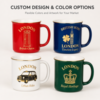 Tasses à café en céramique souvenir touristique de Londres (Royaume-Uni) avec logo plaqué or des bâtiments emblématiques, personnalisables OEM ODM en gros