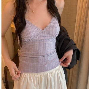 Canotte <span class=keywords><strong>in</strong></span> pizzo da donna con scollo a V e doppia spallina, morbide, a costine, con finiture <span class=keywords><strong>in</strong></span> pizzo - Product Image 4