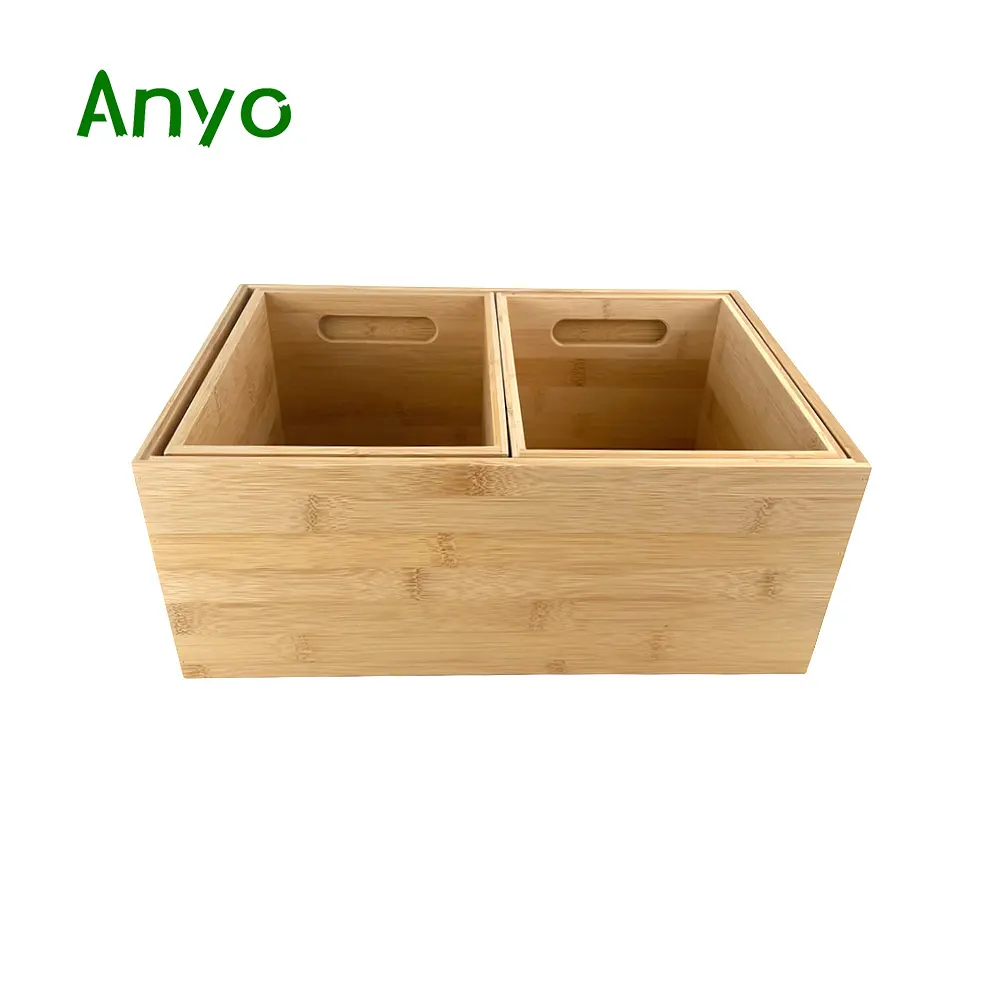 Boîte en bambou 3 en 1 avec poignée Organisateur ménager multifonctionnel Organisateur en bambou pour salle de bain cuisine salon