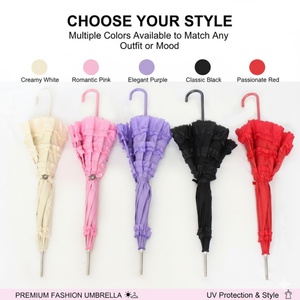 Customized Color Three-Fold Ruffle Bridal Umbrella Long Handle Lace <b>Sunshade</b> Elegant Manual Business Gifts Advertising Novelty - Product Image 2