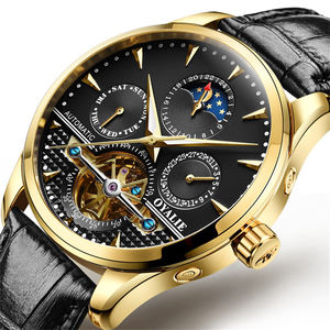 Montre automatique mécanique en cuir pour homme, étanche 30 m, avec mouvement tourbillon et phase de lune, montre à chaîne pour homme - Product Image 3