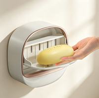 Boîte à Savon Murale Luxe Léger, Support à Savon Sans Perçage, Boîte de Rangement pour Savon de Lessive avec Drain