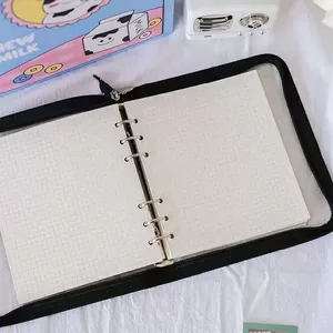 Wholesale Cute PVC <strong>Plastic</strong> A5/A6 Binder 6 Ring Spiral Binder <strong>with</strong> 6 Hole Transparent Leather <strong>Cover</strong> Zipper Lined Blank <strong>Notebook</strong> - Product Image 4