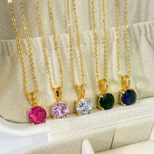 Colliers pendentifs multicolores en zircon cubique plaqué or 18 carats, collier tendance avec pierre de naissance pour fille - Product Image 5