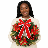 Guirlande de Noël pré-éclairée de qualité commerciale, en plastique, avec un grand nœud en poinsettia, de la marque Yiheyike SD-59, pour la maison et le jardin