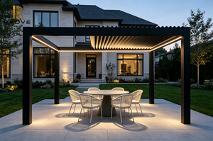 Pergola extérieure en aluminium RKOVE RK-E2 durable et étanche avec toit à lames orientables et bande lumineuse LED chaude pour jardin - Product Image 6