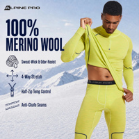 Sous-vêtements de ski d'hiver pour homme Alpine PRO, en laine mérinos, sans couture, thermiques, longs, respirants, séchage rapide, ensemble complet