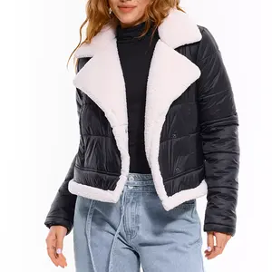 Benutzer definierte verdickte Puffer Jacke Winter Warm Coat Damen Faux Sherpa Fleece gefütterte Jacke