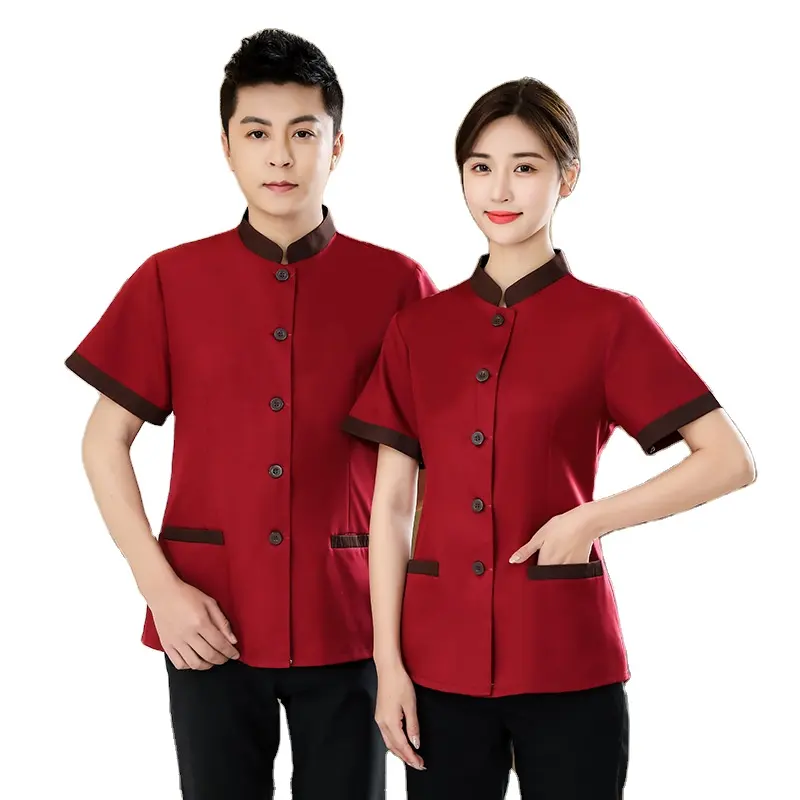 ห้องพักโรงแรมฤดูร้อนระบายอากาศแขนสั้น Workwear สําหรับผู้ชายและผู้หญิงสําหรับโรงแรมป้าพนักงานเสิร์ฟทําความสะอาดชุด