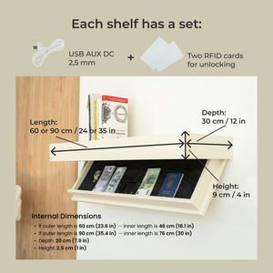 Coffre-fort mural dissimulé, coffre-fort secret avec serrure RFID, tiroir de rangement caché, étagère murale dissimulée avec serrure RFID - Product Image 4