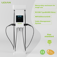 Nouvelle station de recharge rapide AC pour véhicules électriques 22kW*2 GB/T à double pistolet, sur pied en tôle, avec gestion intégrée des câbles, RFID, Plug & Play