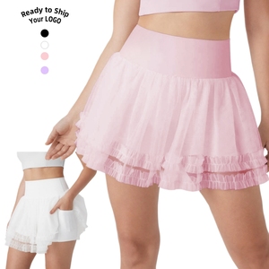 Aoyema Tenis Desgaste Malla Danza Ballet Deporte Pickle <span class=keywords><strong>Ball</strong></span> Falda Adelgazante Golf Falda Pickleball Traje Desgaste Con Interior Pantalones Cortos Bolsillo - Product Image 1