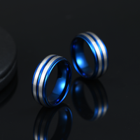 Bagues de joaillerie fine 2026 personnalisées prêtes à être expédiées, bague en tungstène bleue de 8 mm, bagues pour hommes