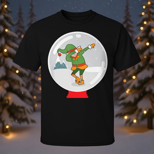 T-shirt promotionnel pour enfants avec motif de lutin dansant dans une boule de neige de Noël - Product Image 3