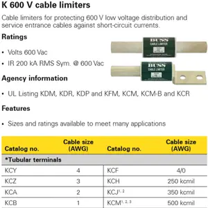 Limitadores de cable K de 600 V, máquina de palomitas de maíz con retardo de tiempo DIN railhermal, material de sílice térmico de alúmina blanca, FUSIBLE EATONG BUSSMANN