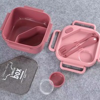 Boîte à lunch scellée en PP pour enfants, avec compartiment pour bouteille d'eau, fourchette-cuillère intégrée, boîte bento pour étudiants et employés de bureau