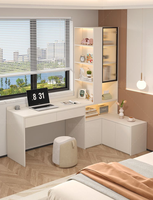 Bureau d'angle en bois massif avec étagère intégrée, poste de travail moderne, unité de rangement multifonction pour le bureau à domicile, design ergonomique