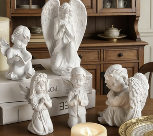 Estatua de Ángel Orando Pintada a Mano en Resina, Escultura Religiosa de Hada, Figura Decorativa Impermeable para Jardín, Arte Decorativo - Product Image 3