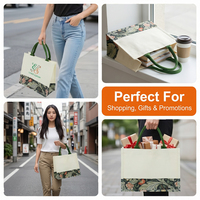 Sac fourre-tout en toile épaisse avec empiècement floral, logo brodé personnalisé, réutilisable, cadeau de mariage, sac à main pour le shopping