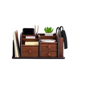 Wooden Desktop Organizer With <b>Drawers</b> And Compartments For Office Supplies Storage Rectangle Shape Standing Type - Product Image 5