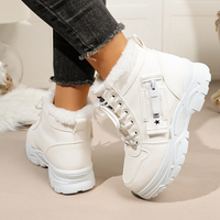 Bottes d'hiver pour femmes, doublées de polaire, avec col en fausse fourrure, lacets, plateforme épaisse, bout rond, en cuir PU, bottes de neige décontractées