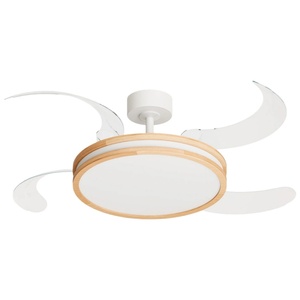 Modern 42-inch retractable invisible four-blade 3-color-temperature remote-controlled 6-speed <b>timer</b> ceiling fan <b>light</b> - Product Image 1